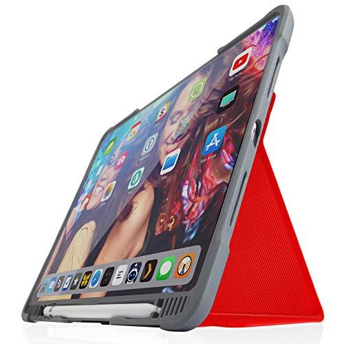 STM Dux Plus Duo Apple ipad 第7世代 第8世代 ケース 高耐久スマートケース Apple Pencil用ホルダー内蔵 瞬時オンオフマグネットスタンドカバー 人間工学 耐衝撃 丈夫 背面透明 (レッド)