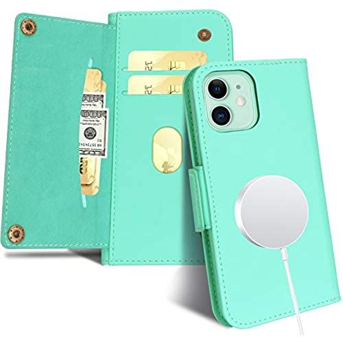 レビューで送料無料 Iphone12ケース Iphone12pro ケース 6 1インチ 対応 Fyy Magsafe対応 ワイヤレス充電 高級puレザー 手帳型 スマホケース カード収納 サイドマグネット 財布型 耐衝撃 年新型 6 1インチのiphone 12 Iphone 12 Pro 対応 ミント Iphone