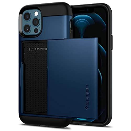 Spigen iPhone12 ケース iPhone12Pro ケース 6.1インチ 対応 スリム・アーマー CS 耐衝撃 携帯ケース 衝撃 吸収 ハード カバー 背面 スライド 式 カードケース MIL規格 落下防止 IC カード ポケット ... 6.1 インチ ネイビー・ブルー
