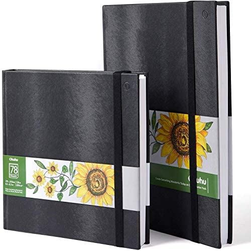 スケッチブック 2冊 Ohuhu 画用紙 200gsm 各78枚 210mm×210mm/210mm×297mm アルコールマーカー/色鉛筆/水性マーカー/画用木炭など用 ミシン目付 スケッチ/イラスト/落書き/メモ PUレザー