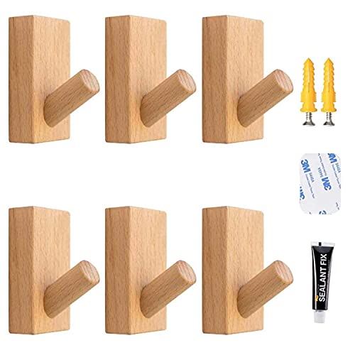 木製フック 6個セット強力粘着フック おしゃれフック 壁傷つけない ウォールフック 壁掛けフック 洋服掛け ウォールハンガー 帽子掛け 帽子収納 装飾壁掛けフック タオルハンガー 長方形 ブナ ブナ材 Fitzfishponds Com