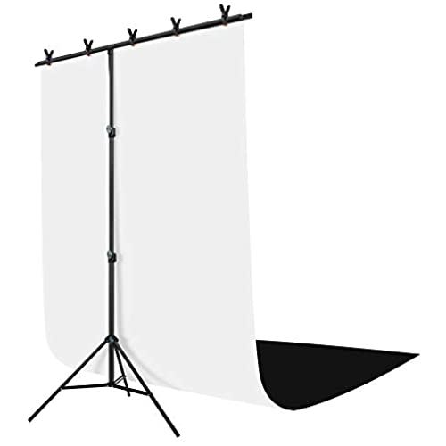 Hemmotop 背景布 スタンド 150x200cm 黒い布 白い布 強力クリップ付 背景スタンド 82-192cm 高さ調整可能 撮影 背景シート テレワーク リモートワーク テレビ会議用 撮影スタンド 設置簡単 持ち運びが楽 ... T字型 背景スタンド+黒布+白布|T.M.Bストア