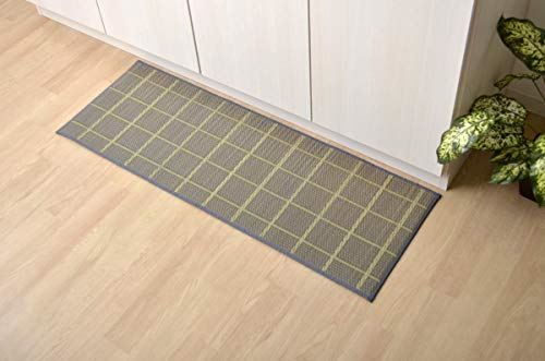 イケヒコ い草 畳 マット い草キッチンマットチェック 約60&times;240cm グレー 国産い草使用 滑りにくい加工 シンプルデザイン #8239770｜T.M.Bストア
