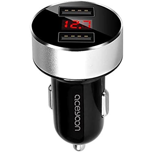 Aceyoon シガーソケット Usb 2ポート 車 電圧計 Led表示 合計3 1a電流 急速充電 コンパクト バッテリーチェッカー 充電 シガーソケット電圧 カーチャージャー 12v 24v 車載充電器 ブラック 60 Off