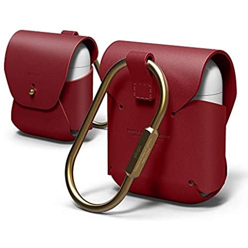 【elago】 AirPods 対応 ケース 本革 レザー カラビナ 付き属 シンプル 革 デザイン 落下防止 カバー 保護 アクセサリー [ Apple AirPods1 / AirPods2 Wireless Charging Case ... レッド｜T.M.Bストア