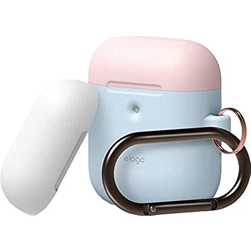 AirPods with Wireless Charging Case 対応 ケース カラビナ 付き 耐衝撃 シリコン カバー バイカラー ケースカバー 衝撃 吸収 傷防止 落下防止 保護 アクセサリー [ AirPods ... AirPods2 パステルブルー