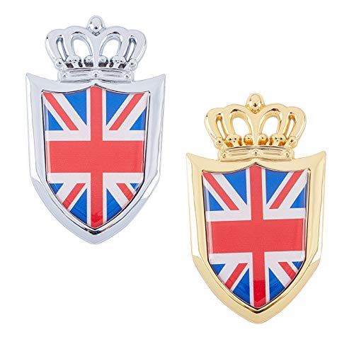 Superfindings 2ピース イギリス 国旗柄カーエンブレム クラウンステッカー カーデコレーションステッカーラベル アルミ プレート シール カーアクセサリー 立体 デカール 車 装飾 汎用 防水 金属製 x52 5x5 5mm Fitzfishponds Com