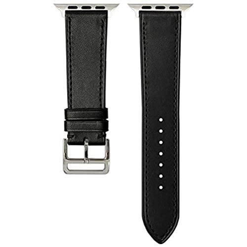 【栃木レザー Apple Watch 専用交換バンド】 Series 1,2,3 (38mm)/ 4,5,6,SE (40mm)用 アップルウォッチ バンド ベルト 本革 レザー 時計ベルト ： ブラック(シルバー) / ショート(S): 手首周り 130-160mm対応