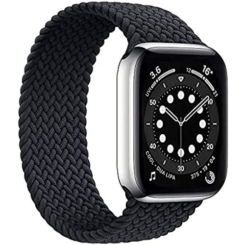 Apple watch バンド アップルウォッチ バンド ブレイデッドソロループ 編組バンド コンパチブル スポーツバンド 交換ベルト 柔らかいシリコーン糸混紡リサイクルヤーン素材 apple watch Series ... 42/44mm-L ブラック