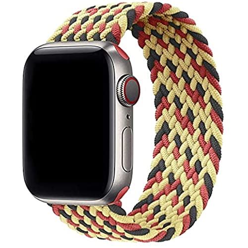 Apple watch バンド アップルウォッチ バンド ブレイデッドソロループ 編組バンド コンパチブル スポーツバンド 交換ベルト 柔らかいシリコーン糸混紡リサイクルヤーン素材 apple watch Series ... 42/44mm-XS ブラック＋イエロー＋レッド