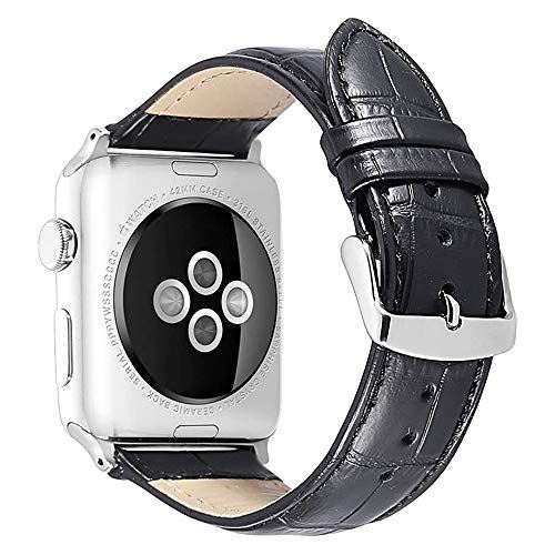 Nywing For apple watch バンド 38mm 42mm 40mm 44mm本革 アップルウォッチバンド iWatchバンド apple watch series 5 4 3 2 1 鰐皮紋様 レザー ... ブラック