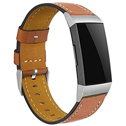 【 丈夫で長持ち 】monoii Fitbit Charge3 Charge4 交換 バンド 革 フィットビット チャージ 3 対応 ベルト レザー ブラウン