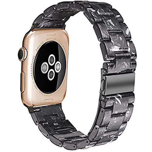 Miimall 対応Apple Watch 1/2/3/4/5/6/SE 樹脂バンド Apple Watch 6 42mm 交換バンド バンド 樹脂材質 ステンレス 調節可能 アップルウォッチ 5 44mm スマート ウォッチ 交換バンド ベルト(ブラック|42mm 44mm)