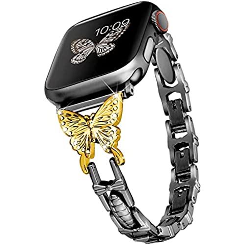 [Daturus] 取り替えっこ Apple Watch ダンス楽隊 series6/5/4/3/2/1/SE相応う アップルウォッチ 胴締め ステンレス鋼胴締め 金属元素胴締め 時辰儀ダンス楽隊 取り替えっこダンス楽隊 成人女性向け 着飾る・流行り物 夢見鳥ひな型 手道具なし自然調整能力のある（38粍/40粍,黒金）