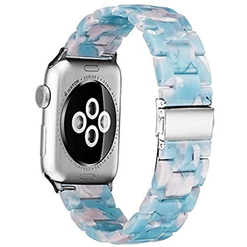 Miimall 対応Apple Watch 1/2/3/4/5/6/SE 樹脂バンド Apple Watch 6 42mm 交換バンド バンド 樹脂材質 ステンレス 調節可能 アップルウォッチ 5 44mm スマート ウォッチ 交換バンド ベルト(スカイブルー|42mm 44mm)