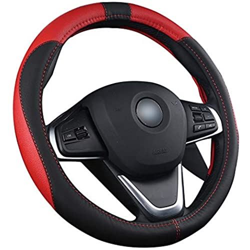 ＰＧＭＡＲＯ ハンドルカバー ステアリングカバー 通気 滑り防止 軽自動車 CR-V ジェイド ステップワゴン ハイブリッド フリード セレナ スペーシア など対応 (ブラック+レッド, 36cm)