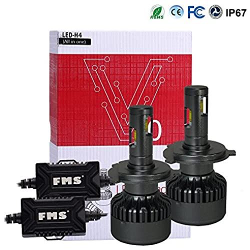 FMS H4 Hi/Lo切替 LEDヘッドライトDC12-24V 2個セット 角度調整機能付き 完全防水 車検対応 取り付け簡単 超高輝度6000K 9600LM付き H4/HB2/9003