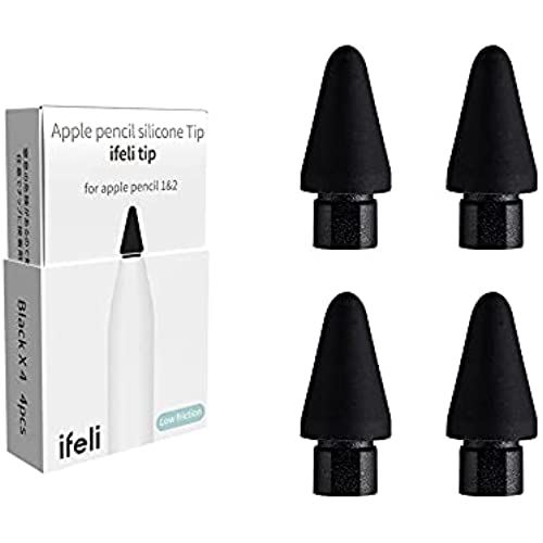 IFELI Low-Friction(低摩擦タイプ)のオールインワン・シリコーンチップ交換Apple pencil用(4個1セット) | iPadペンシル用シリコーンペン先 (ブラック)