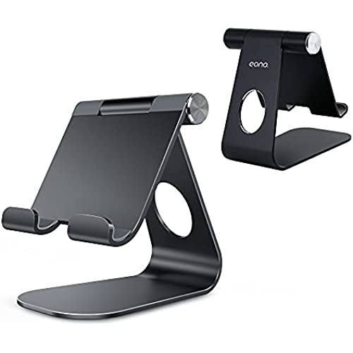 Eono(イオーノ) - タブレット スタンド アルミ ホルダー 角度調整可能, 滑り止め, 安定感抜群: iPad用 stand 使いやすく 卓上縦置きスタンド, タブレット置き台, デスク台, 立てる, 設置, ... 黒