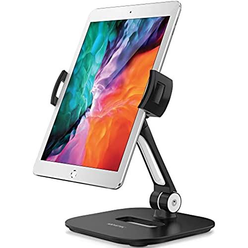 AboveTEK スタイリッシュアルミニウムタブレットスタンド iPadスタンド 折りたたみ 360°回転 iPad iPhone デスクマウントホルダー 4-11インチタブレット/スマートフォンに対応 キッチン ベッドサイド オフィス テーブル POS キオスクショールーム用 (ブラック) 黒