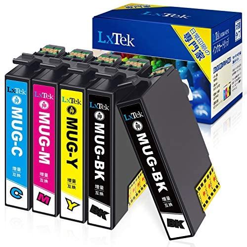 【LxTek】MUG-4CL 互換インクカートリッジ エプソン(Epson)用 MUG マグカップ インク 4色セット+黒1本(合計5本) 大容量/説明書付/残量表示/個包装 EW-452A EW-052A