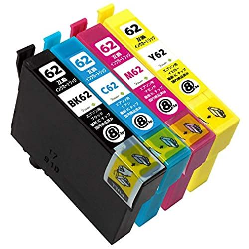 エプソン用最優良互換インクカートリッジ IC62-(BK/C/M/Y)×1 ４色セット 【クリップ】 残量表示機能付 ICチップ対応 【Green Shower製】【安心一年パック】