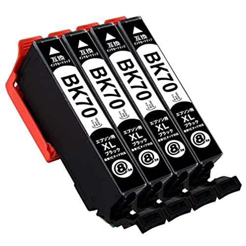 ICBK70L/ブラック 【増量版】 4本セット [エプソン用] 新互換インクカートリッジ・残量表示付き (最新型ICチップ付き) 【A.I.S製品】