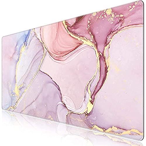iCasso マウスパッド ゲーミング 大型 大理石模様 デスクマット90x40cm 耐水性 清潔しやすい 滑り止め ゴムベースデスクマット 仕事 ゲーム オフィス ホーム用（ピンク）