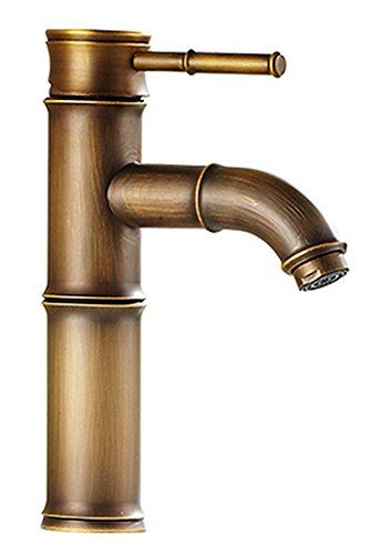 Life System 選べる高さ 洗面用 竹型 アンティーク 混合水栓 蛇口 シングルレバー 21.2cm 30cm レトロ 手洗いボウル用 洗面台 水道 SK114 (中・21.2cm)