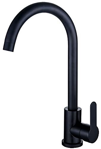 Life System キッチン 洗面用 アンティーク 混合水栓 グースネック スワン 蛇口 シングルレバー 洗面台 SK236 (ブラック)