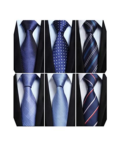 ビジネスネクタイ６本セット ノーアイロン イージーケア 厚手 チーフ贈り チェック/ストライプ/ドット 幅8.5cm 全長150cm Free Size セット 03(改良)