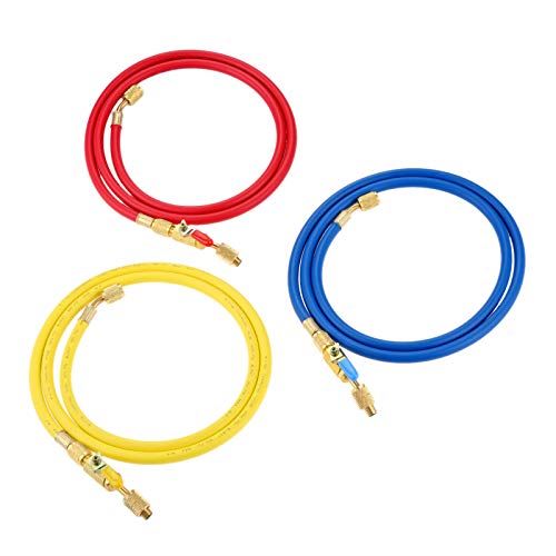 HZ-MONSTAR チャージングホース 長150cm 3本セット ボールバルブ3個付き 冷媒充填 エアコンガスチャージホース 赤青黄各１本 接続1/4”SAE 適用冷媒システム R410a R12 R134a R22 R502 8,434円