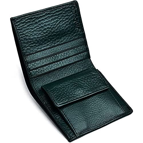 左利き用 財布 薄い メンズ 二つ折り 薄い ミニマリスト コンパクト 軽い Green 財布 ケース コンパクト 本革 小銭入れあり グリーン お札入れ 財布 通販 価格の