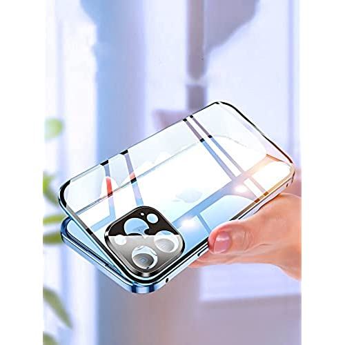 カメラレンズ保護 iPhone 13 Pro ケース [ ロック機能付き+マグネット式 ] 両面強化ガラス アルミバンパー 両面クリア 360度全面保護 安全ロック カメラレンズカバー 耐衝撃 磁石 ガラスケース iPhone13Pro シルバー