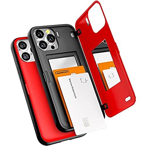 Goospery iPhone 13 Pro Max 用 ケース 背面 カード 収納 マグネット式 バンパー バンパー カバー 6.7 インチ、アイフォン13 Pro Max ケース カード収納 背面 ケース 5枚 レッド