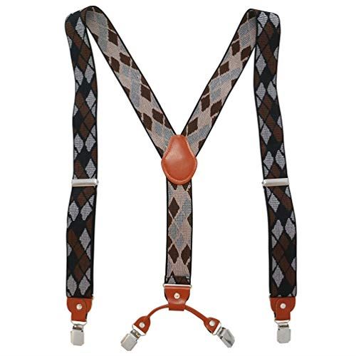 サスペンダー クリップ Y型 アーガイル チェック ブラウン ブラック Sc 現品