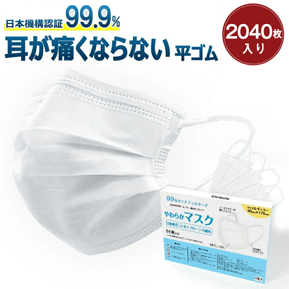 代引可】 cicibella マスク 不織布 50枚 ×40箱 大人用 くちばし 耳が