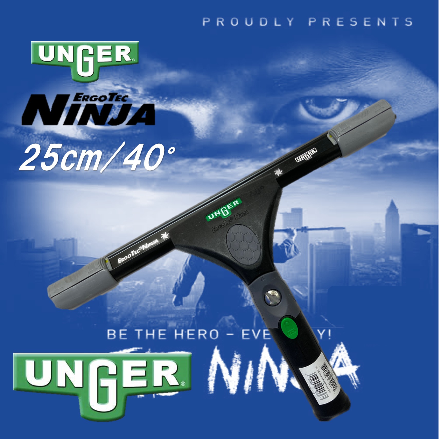 UNGER ウンガー エルゴテック ニンジャスクイジー 25cm 40° (1セット) ガラススクイジー NINJA 忍者 スイベル機能 T6航空機級アルミニウム 作業疲労軽減 TriLocメカニズム EN000+AC250 JI|おそうじRevo店