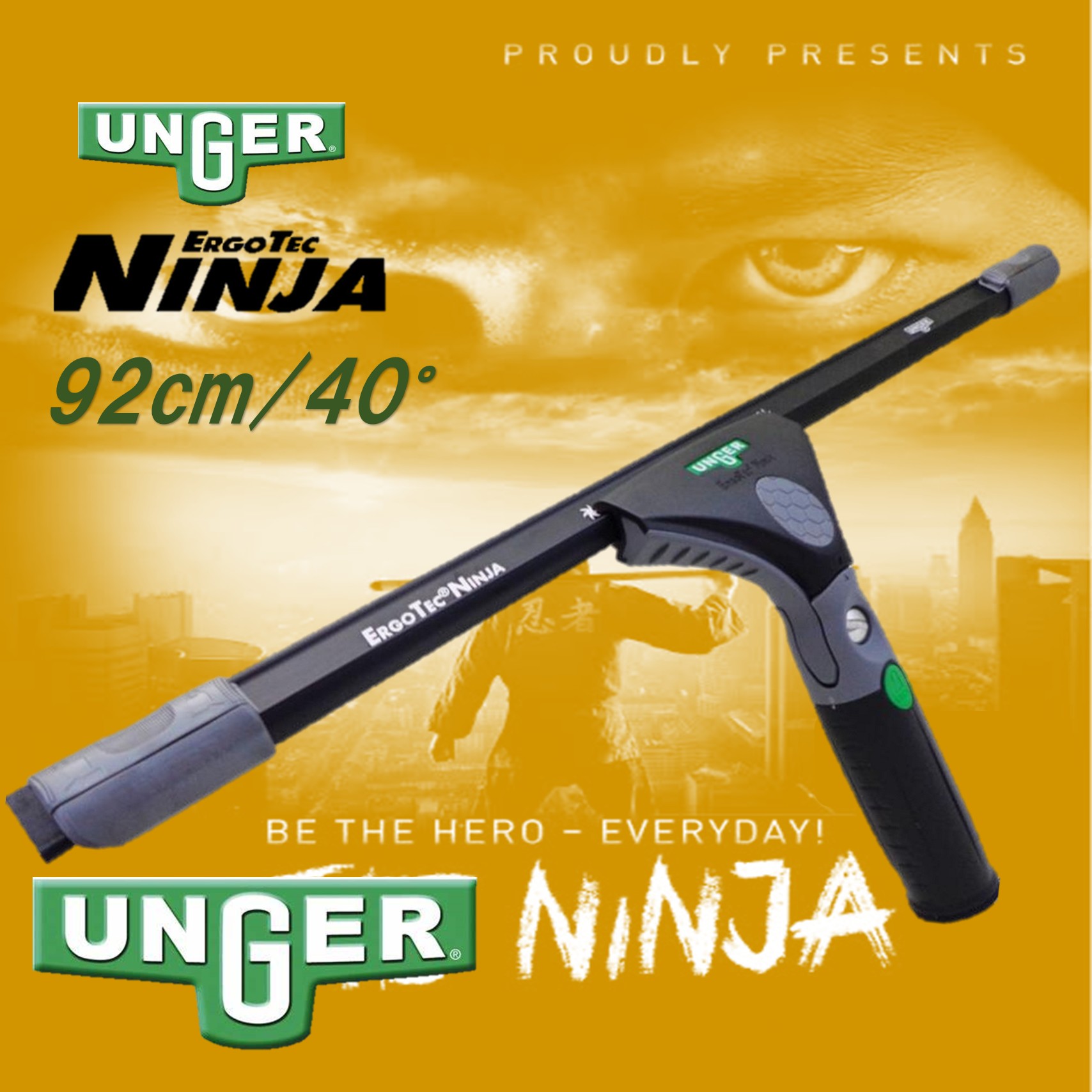 UNGER ウンガー エルゴテック ニンジャスクイジー 92cm 40° (1セット) ガラススクイジー NINJA 忍者 スイベル機能 T6航空機級アルミニウム 作業疲労軽減 TriLocメカニズム EN000+AC920 JI|おそうじRevo店