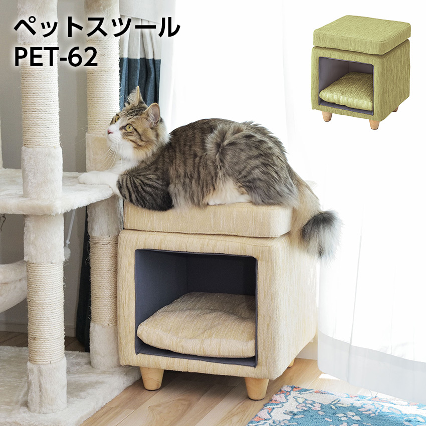 ペットスツール PET-62 //ペットハウススツール スツール ペットハウス ペットベット 犬 猫 ペット クッション付き 脚付き 天然木 かわいい 収納 スクエア 店舗 カフェ ラウンジ ロビー ホテル 法人 東谷