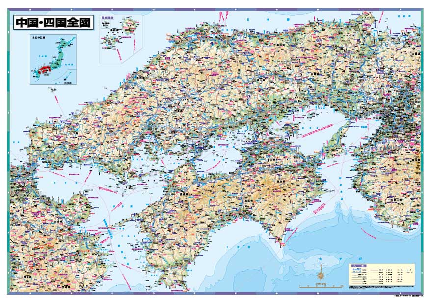 楽天市場 中国四国全図 地図 ポスター ｂ1判 21年最新版 表面ビニールコーティング加工 水性ペンが使えます 地図の店とうぶんしゃ 楽天市場店