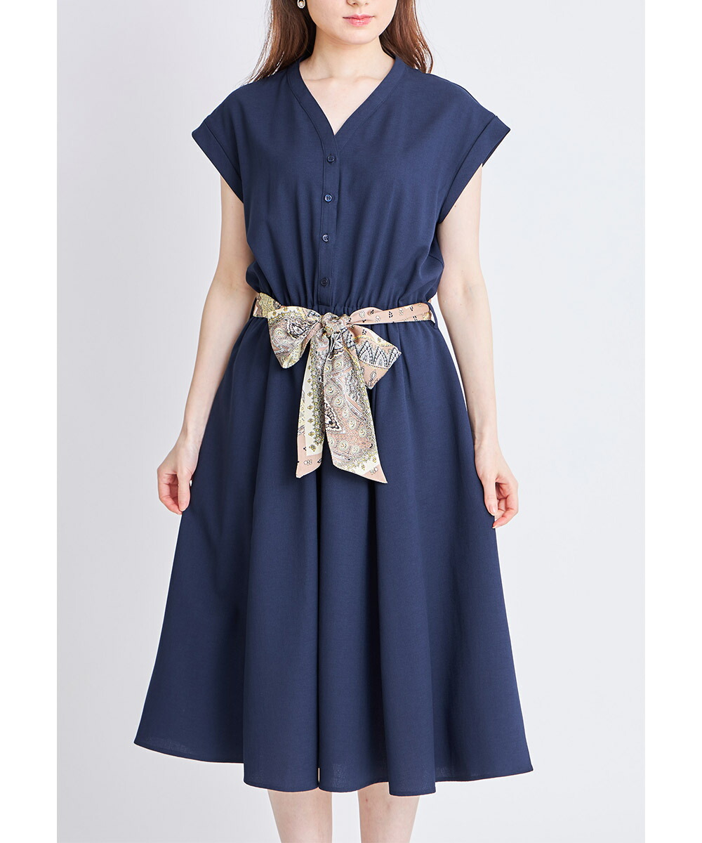 楽天市場 8 29スタート スペシャルプライス Meritea メリティア Tocco Closet トッコクローゼット Collectiontocco トッコ スカーフベルト付き フレンチスリーブ ワンピース ネイビー ピンク ベージュ ｔｏｃｃｏ