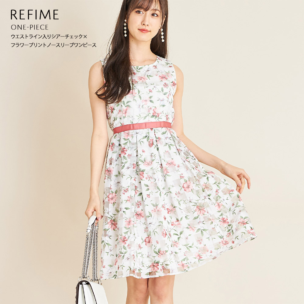 楽天市場 8月10日再販 Refime レフィーム Tocco Closet トッコクローゼット Collectiontocco トッコ レディース ウエストライン シアーチェック フラワープリント ノースリーブ ワンピース ピンク ブルー ｔｏｃｃｏ