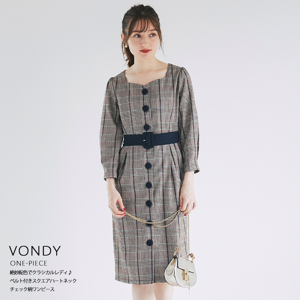 楽天市場 Vondy ヴォンディ Tocco Closet トッコクローゼット Collectionchayさんはネイビー着用tocco トッコ レディース ベルト付き スクエア ハートネック チェック柄 ワンピース ネイビー ボルドー ｔｏｃｃｏ