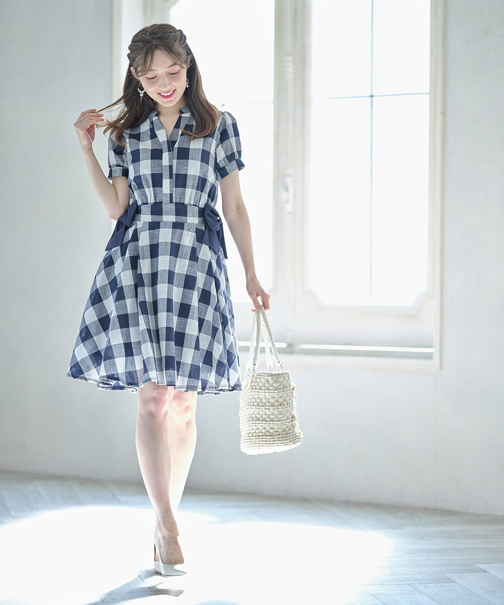 楽天市場 スキッパーギンガムチェックワンピース Lavance ラヴァンス Tocco Closet トッコクローゼット レディース ベージュ ネイビー ｔｏｃｃｏ