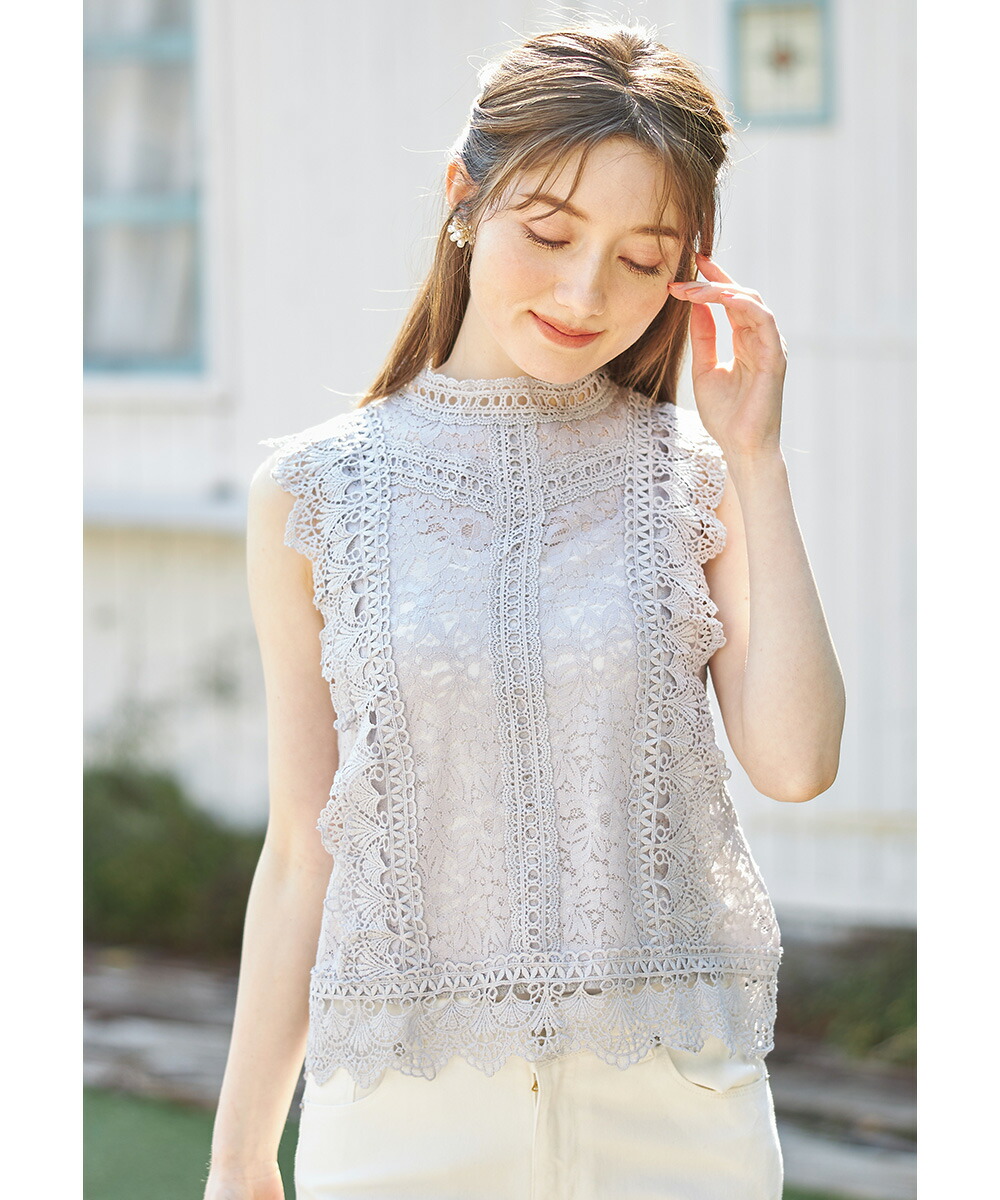 大人に仕上げる総レースノースリーブトップス【mivius ミヴィウス