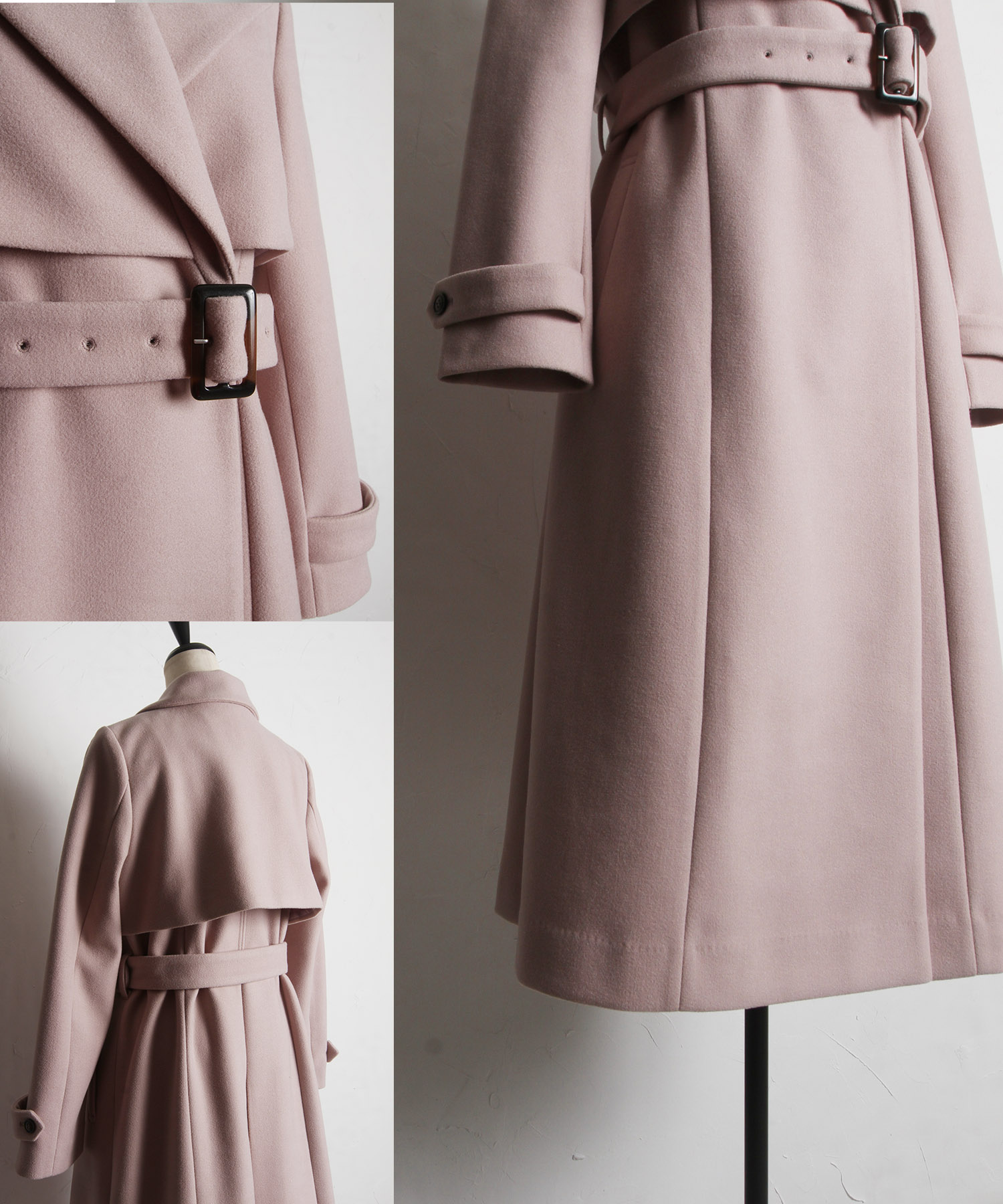 フォロー割引中　アイボリー　tocco closet　ヨークデザインロングコート トッコクローゼット tocco closet ベルト付きヨークデザインロング