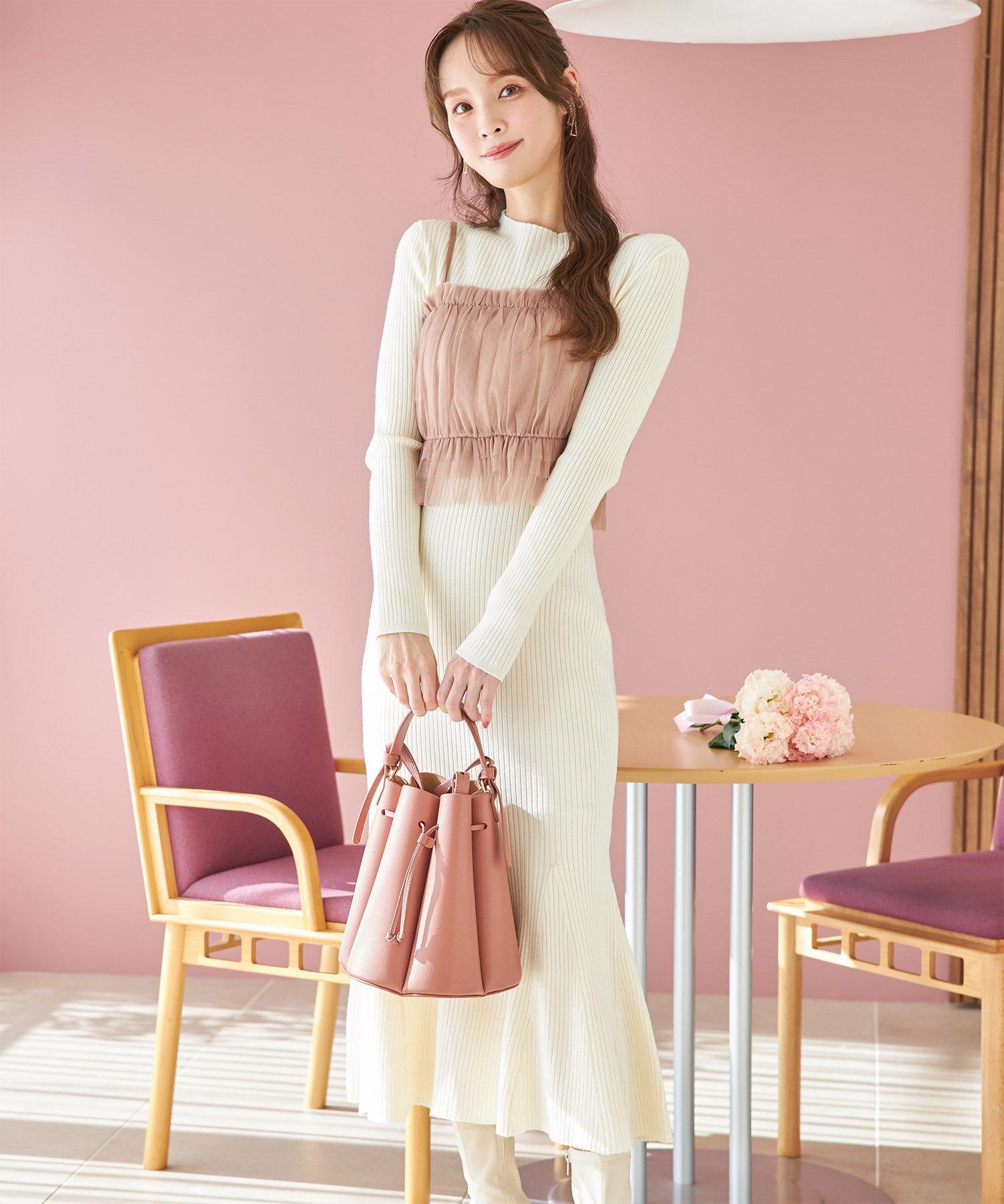 チュールキャミビスチェ＆マーメイドニットワンピースSET【melaria