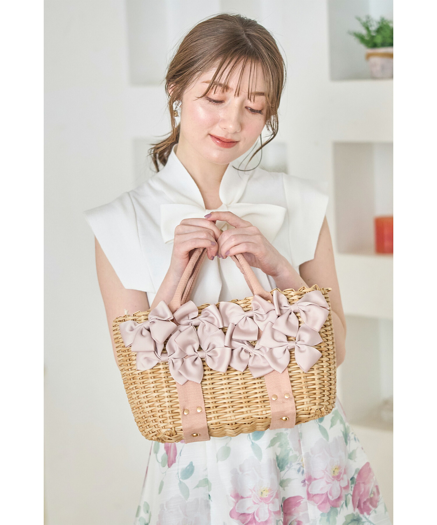 ショルダー付き2WAYリボン装飾カゴバッグ≪COLOR COLLECTION