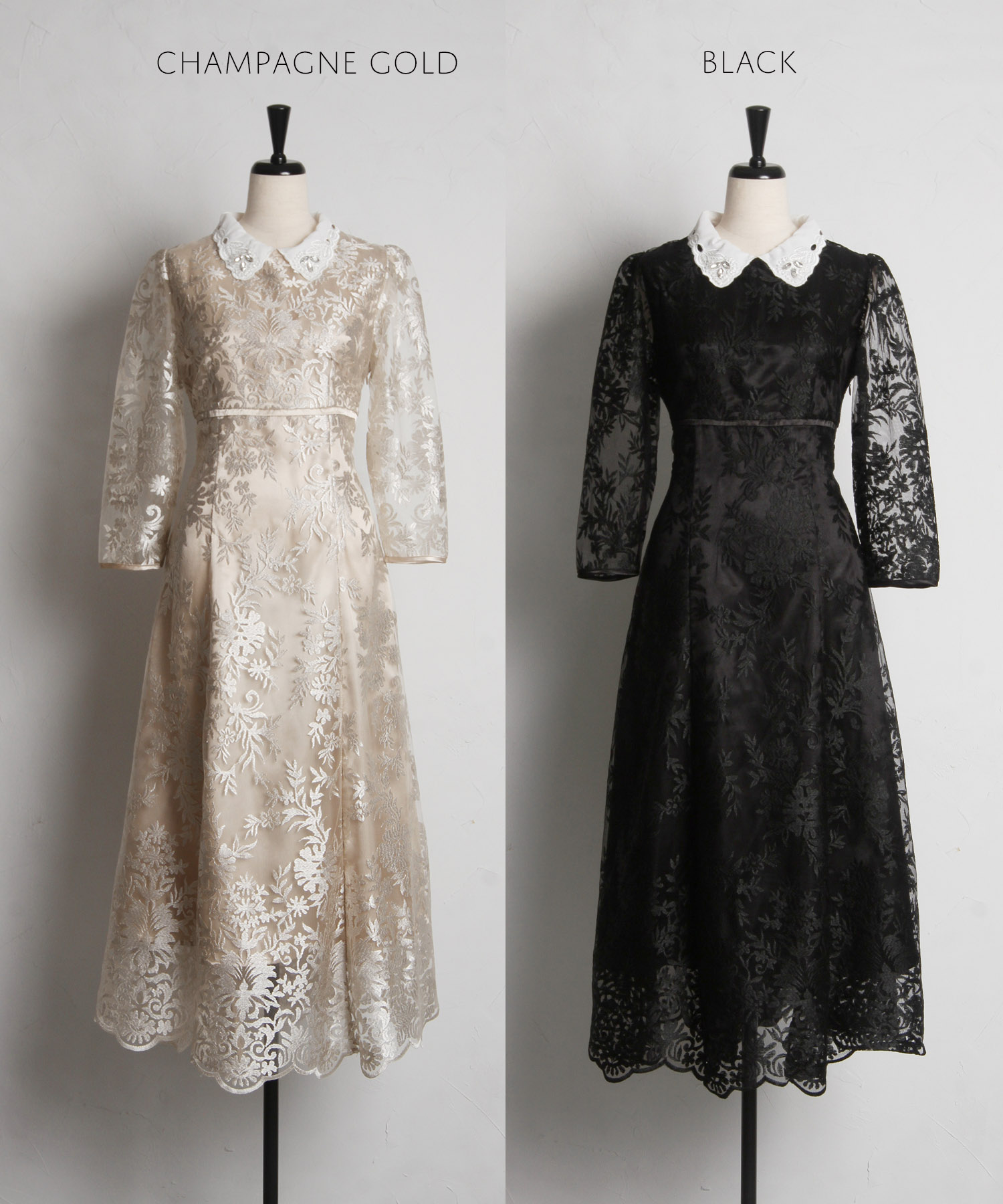 取り外し可能な立体フラワー襟付きレースワンピース【areesia